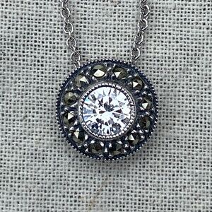 Vintage Sterling Silver Cubic Zirconia Art Deco Pendant